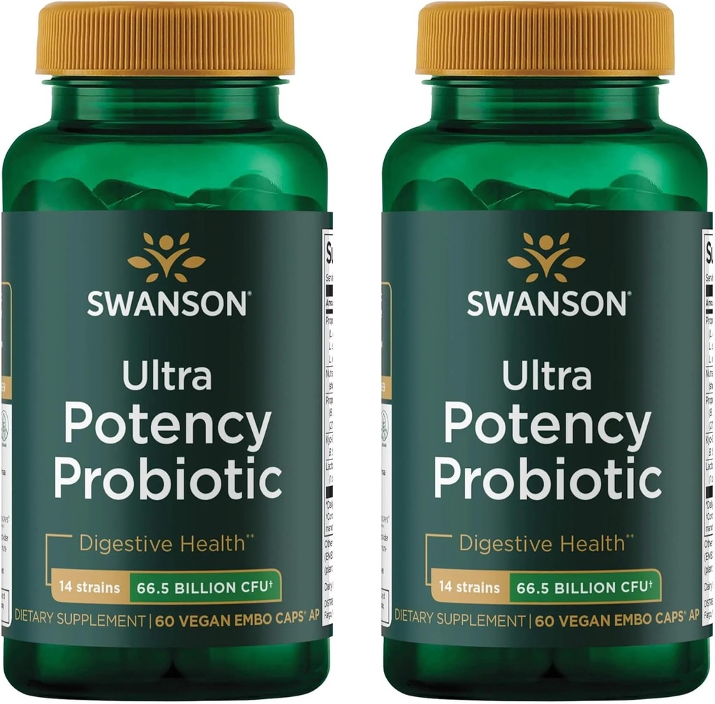 Swanson Ultra Potency Probiootti Ruoansulatuselimistö Immuunijärjestelmä tuki 66 miljardia PMY Prebiootti NutraFlora scFOS 60 DRcaps Veggie kapselit (Caps) (2 pakkaus)