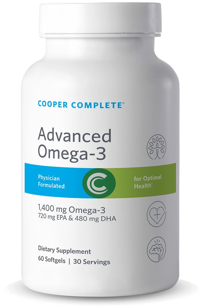 Cooper Complete - Advanced Omega 3 - Kalaöljy Supplement, Voiöljy EPA + DHA Omega-3 Rasvahapot 1400 mg - 60 Softgels per pullo. 4 pakkaus