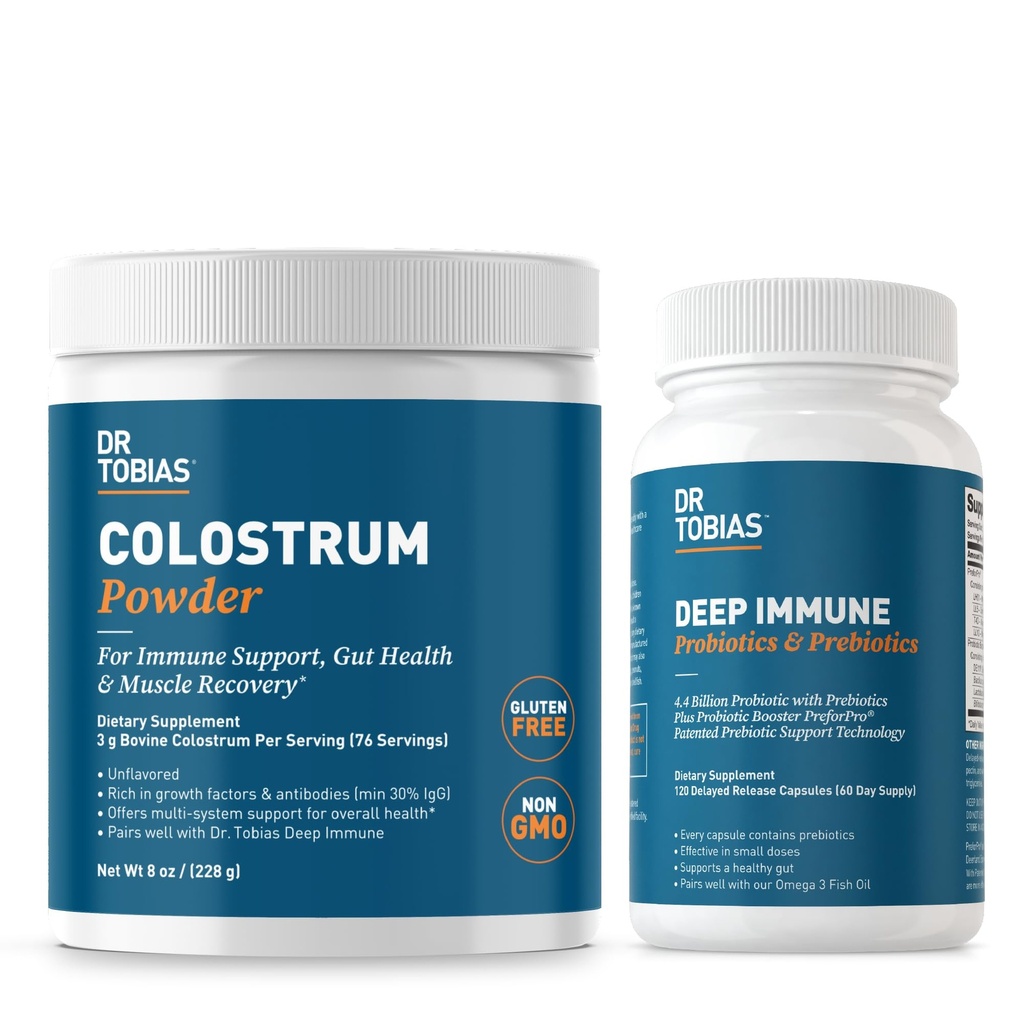 Tobias Deep Immunobiootit & Prebiootit ja Colostrum Powder - Tukee Dgestive Health, Gut Health ja Immuunifunktio