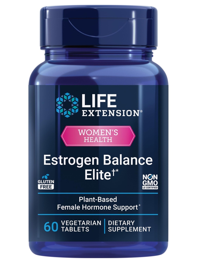 Life Extension Estrogeenitasapaino Elite, Menopause Support Supplement, Hormonitasapaino, kuumat Flashs, Yöhiet, emättimen kuivuus, Gluteeniton, ei-GMO, kasvissyöjä, 60 tablettia.