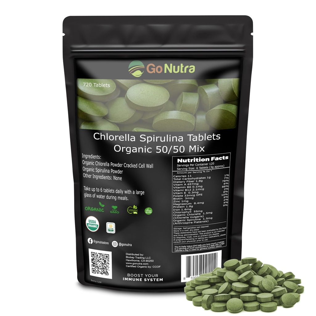 Go Nutra Organic Spirulina Clorella Tabletit 50/50 Blend ...