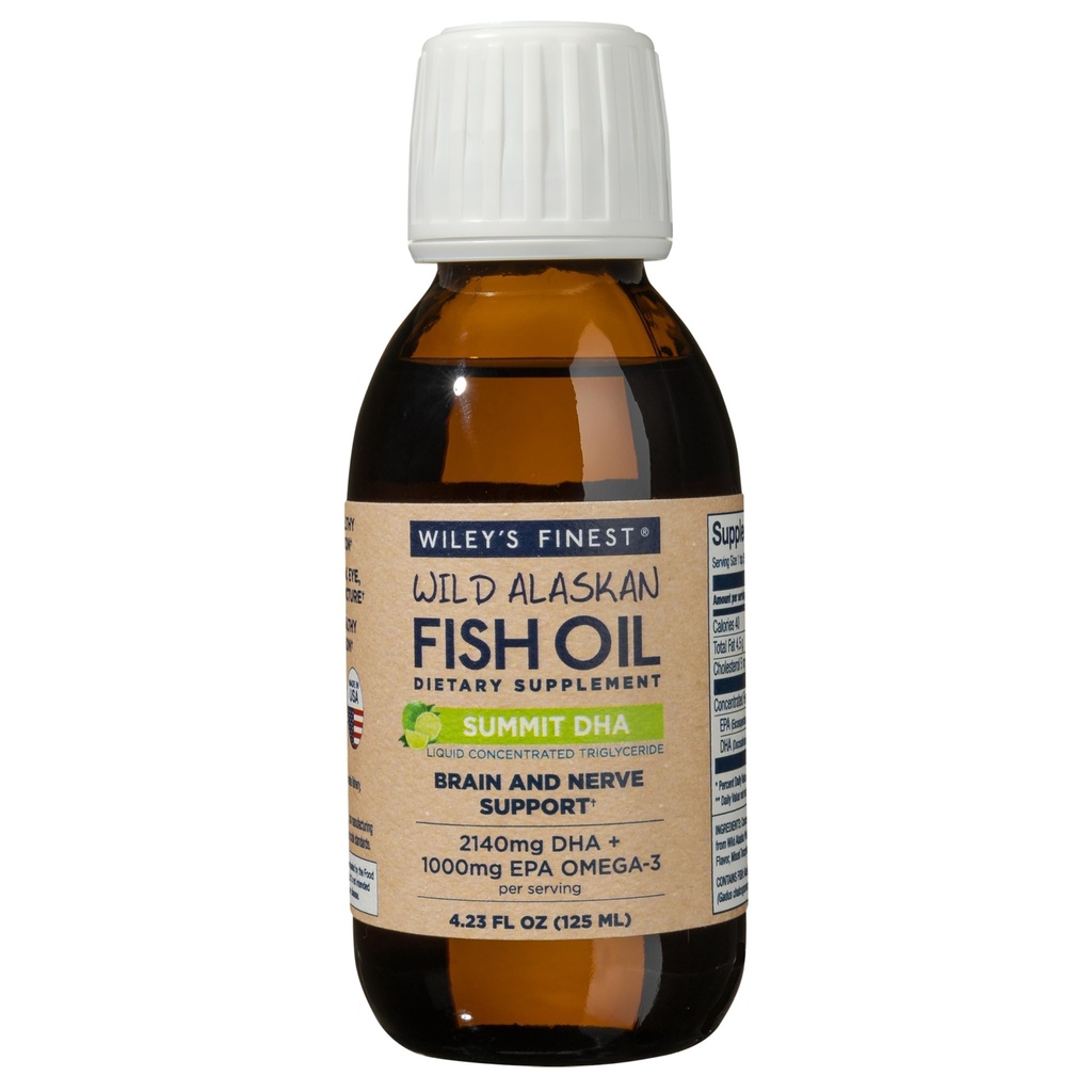 Wiley's Finest Wild Alaskan Fish Oil Summit DHA Liquid - 2140mg DHA ja 460mg EPA Omega-3s - Citrus Flavored Liquid Supplement - 4.23 Oz (25 Servings)