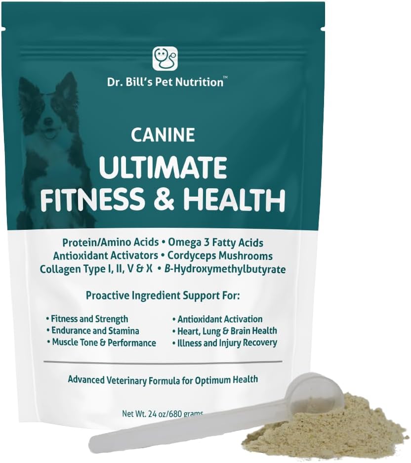 Dr Bills Canine Ultimate Fitness & Health Vitamins för hundar | Multivitamin för hundar w / coenzyme Q-10, Vitamin E, Vitamin D-3, Biotin, Folic Acid, Hyaluronic Acid Dog Vitaminer och Supplements 680g