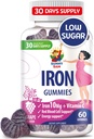 SUNNY SAM Iron Gummies lapsille ja aikuisille - Rauta vitamiinit C-vitamiinia, 10 mg per tarjoilu - Puruhedelmä Gummy immuuni tukea Red Blood Cell tuotanto