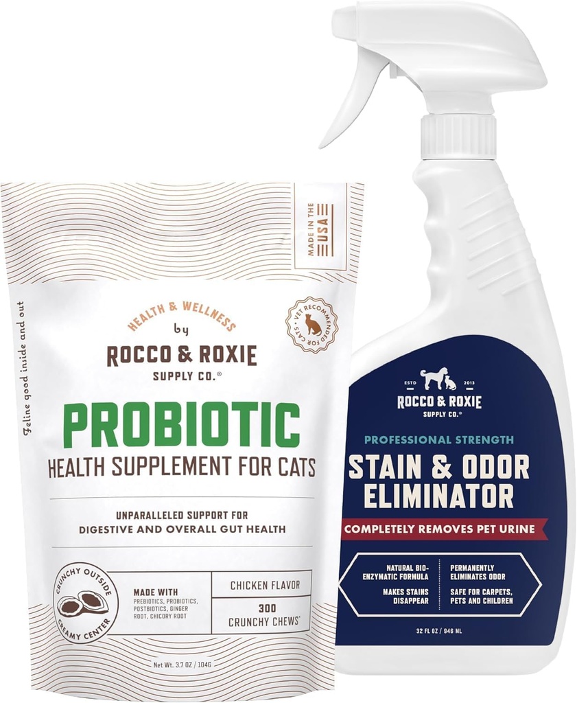Rocco & Roxie Cat Probiootti Lisäravinteet & Stain & Odor Eliminator Bundle