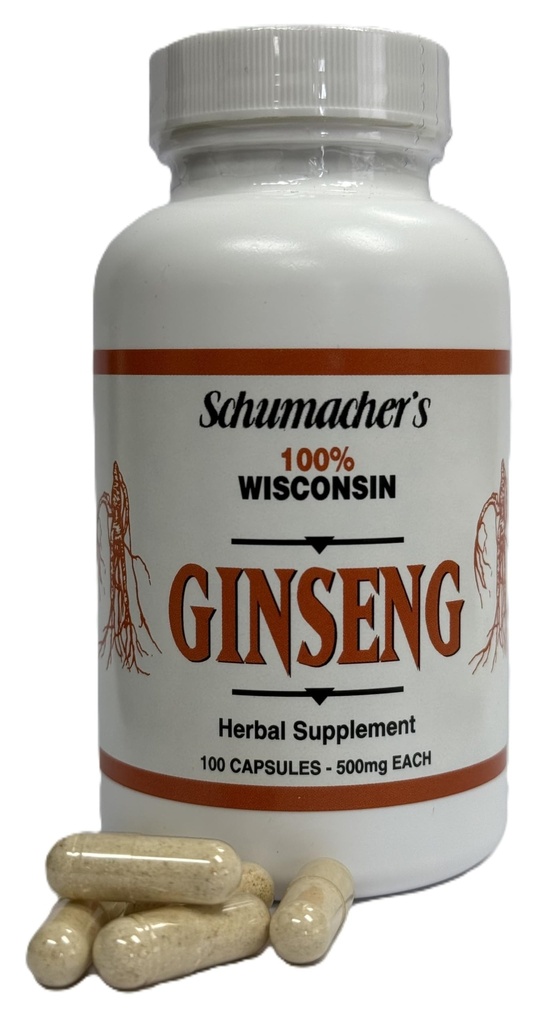 American Ginseng Capsules, 100% Pure Wisconsin Ginseng, 500 mg, 100 kapselia - Paras Ginseng Supplement, Pure Potent Wisconsin Ginseng Roots by Schumacher Ginseng