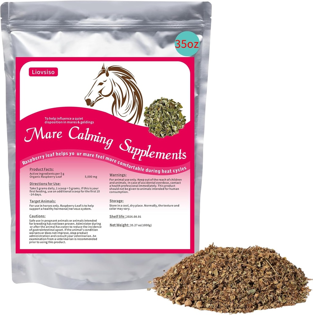 Hevonen Calming Supplement Natural Raspberry Leaf 35 OZ- Relieves Ahdistus, Ärsyttää, ja Epämukava Mares aikana lämpösyklit - Myös Magic Sopii Geldings