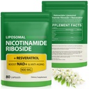 NAD-lisäaine, jossa on Nikotinamidi Ribosidi - Resveratrol, Liposomaalinen Nikotinamidi Ribosidi, Quercetin - Korkea puhtaus NAD-lisä anti-aging, Focus, energia 160 kapselia (2 pussi)