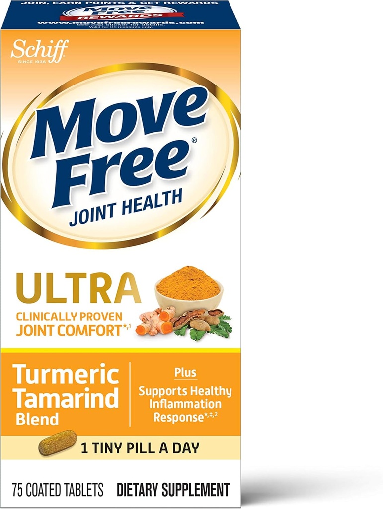 Liiku ilmaiseksi Ultrakurmeric + Tamarind Joint Support Tablets, 75 Count - for Joint Comfort * 1, tukee terveen tulehdusvasteen *‡2, 1 Pikku pilleri per päivä, antioksidantit