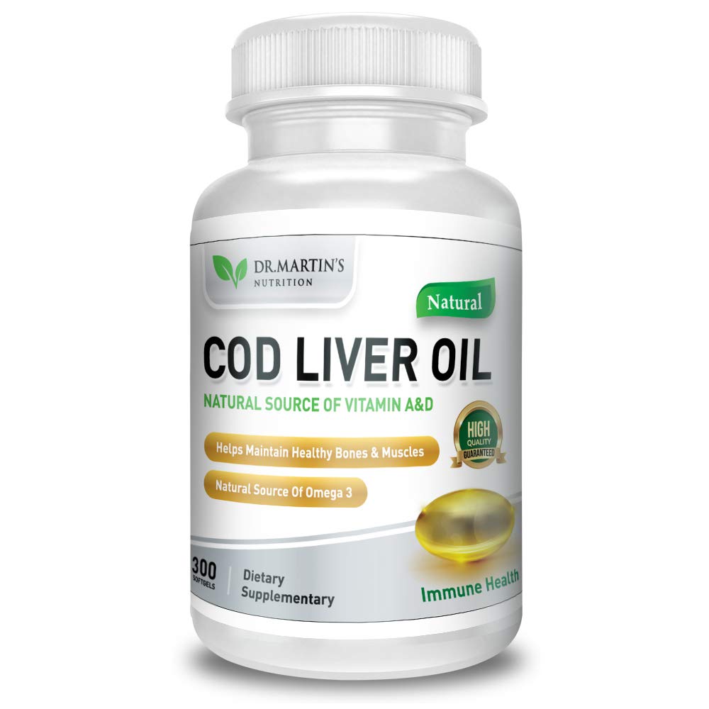 COD Liver Oil | 300 Softgels | Naturlig källa av Omega 3 fettsyror | Trippel styrka | Bästa immunhälsa, friska ben och muskel kosttillskott |