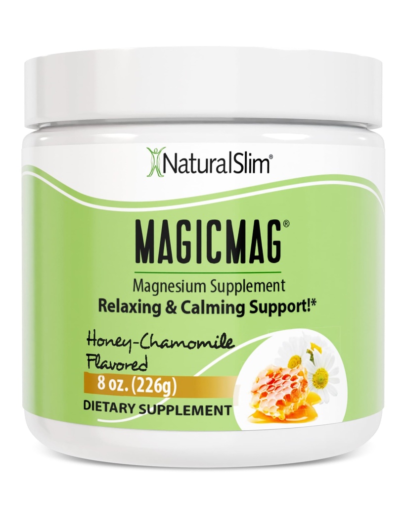 NaturalSlim Magicmag Pure Magnesium Citrate Powder Stress, förstoppning, muskel, hjärthälsa och sömnstöd | Honey Chamomile Magnesium Supplement - 8oz Drink Mix (Solo)