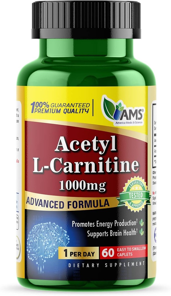 America Medic & Science Acetyl L-Carnitine 1000mg (60 tablettia) ... Ruokavalion täydentää miesten ja naisten ... Edistää energiantuotantoa... Tukee aivojen terveyttä...