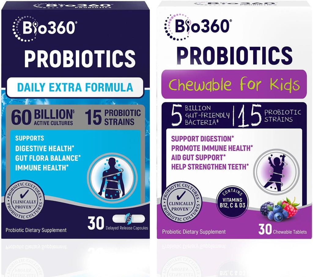 Probiootti Bundle aikuisille ja lapsille 60B PMY Extra Strength Capsules + 5B PMY Purutabletti 15 Ruoansulatuselimistön, Immuunin, & aivojen terveys .