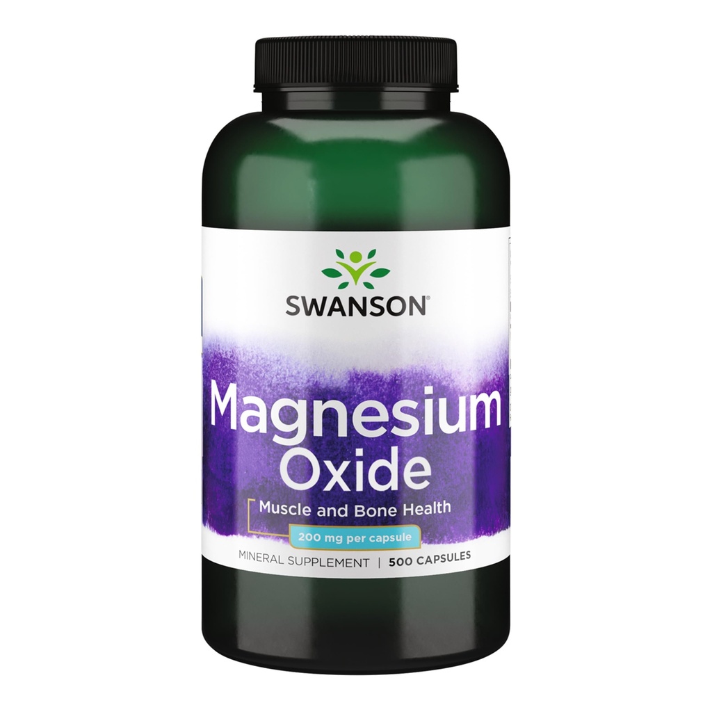 Swanson Magnesium Bone & Muscle Health Support 200 Milligrammaa (2 Caps per 400 mg Serving Magnesiumoksidi) 500 kapselia