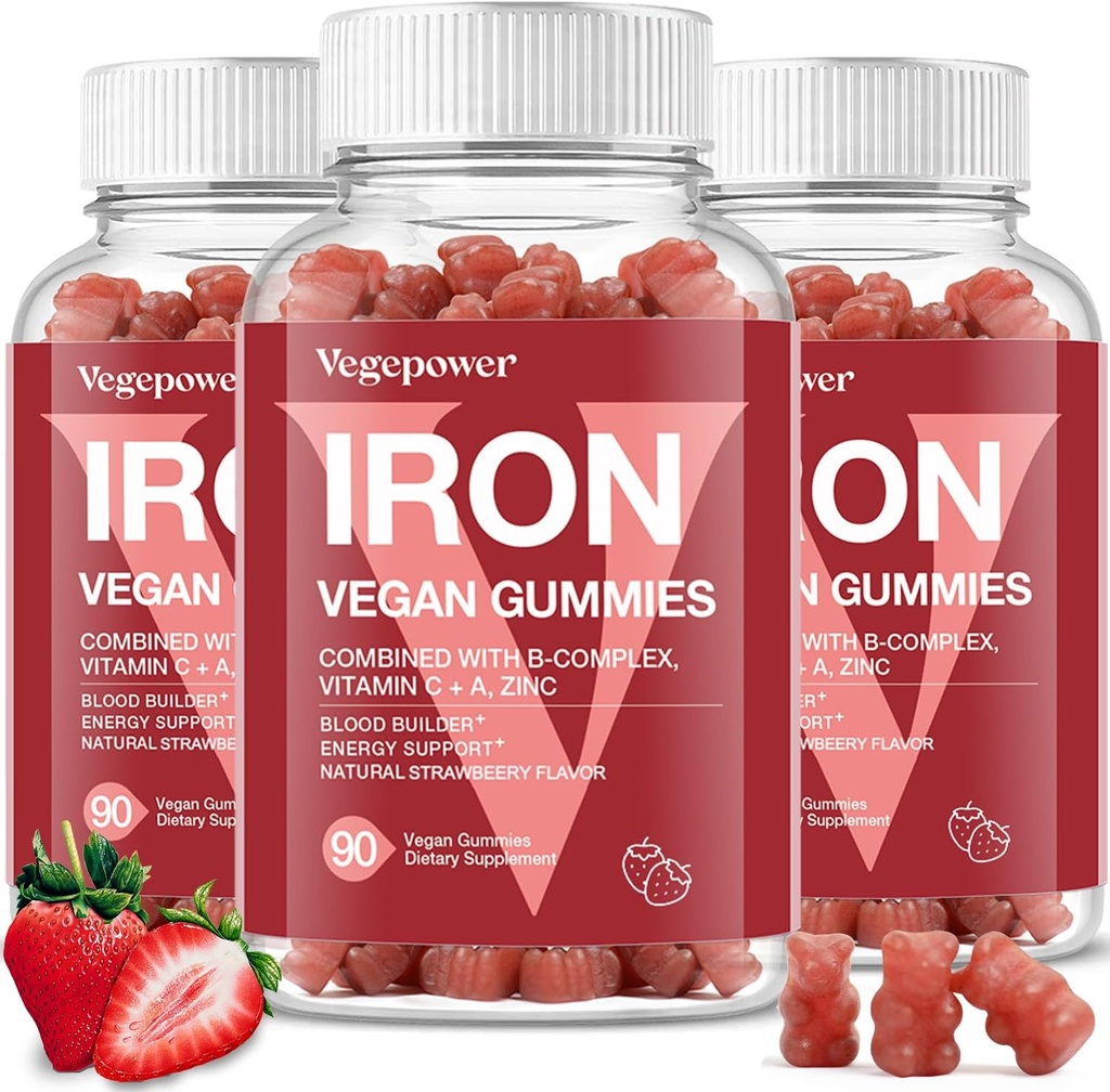Rauta Gummies lisäravinteet lapsille ja naisille - Multivitamiinia rautaa veren terve, suuri paahtaa vitamiinit Gummy kanssa C-vitamiinia Max Imeytyminen - Mansikka (3 pakkausta)