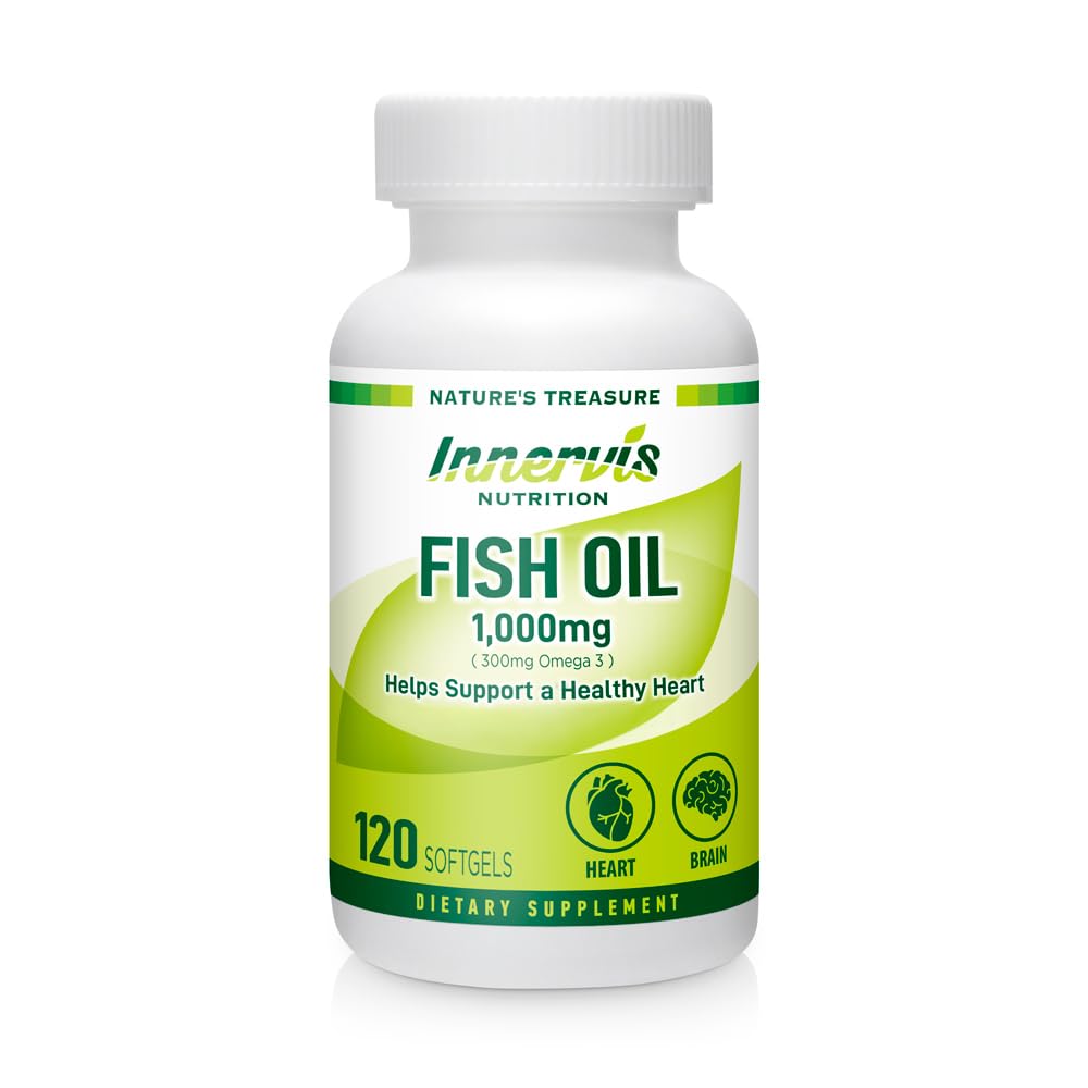 Fiskolja 1000mg - Hjärta, hjärn- och ögonstöd med Omega-3 EPA & DHA, 120 Softgels, icke-GMO | Innervis Nutrition