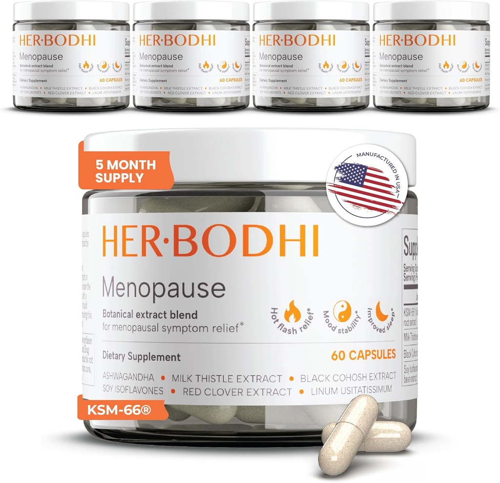 Meno- Menopause Hormonal Balance naisille, Estrogeeni Soy Isoflavones Menopause Supplement naisille, Ashwagandha, Musta Cohosh Hot Flass Menopause Relief, Night Sweats Relief 300Caps