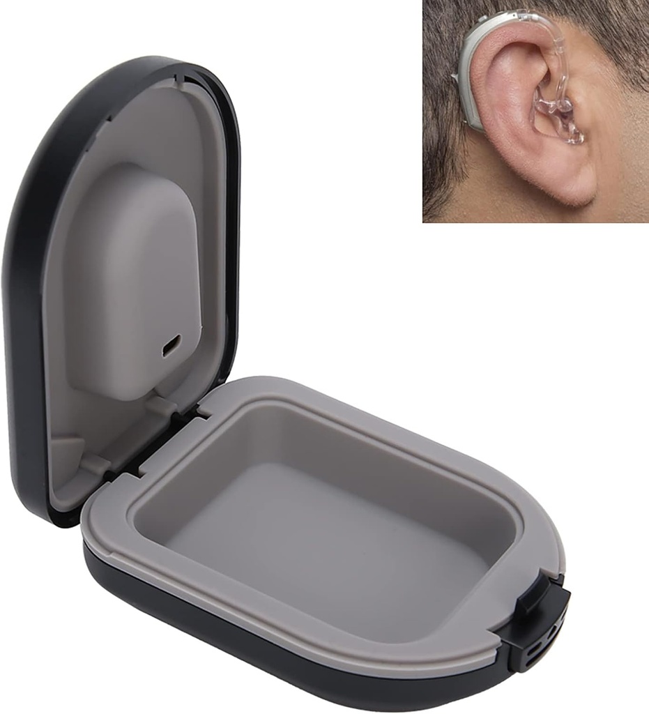 Hearing Aid Case, Hearing Aid Travel Case, BehindtheEar Hearing Aid Tillbehör, Waterproof Drop Resistance Storage Box, Black (2,6 x 2 x 1in)