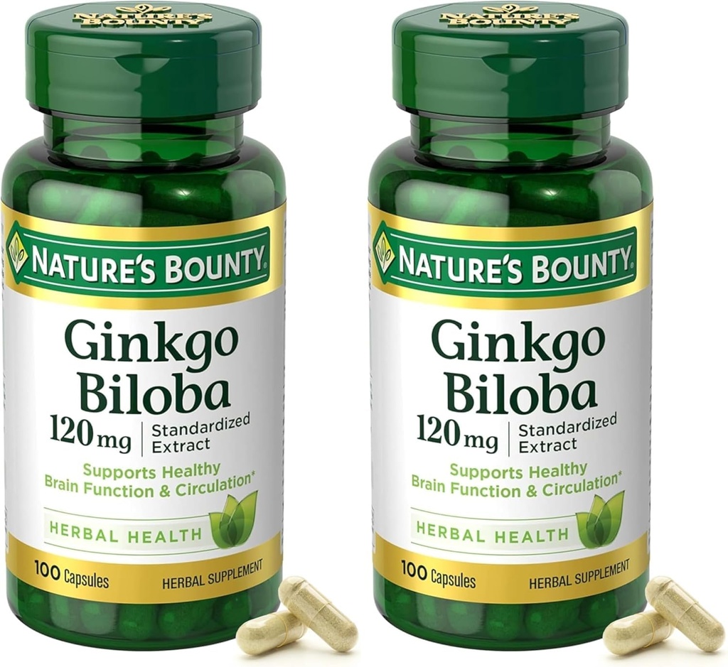 Nature's Bounty Ginkgo Biloba Standarded Extract 120 mg, yrttipullot, kapseli, 100 kreivi, pakkaus 2
