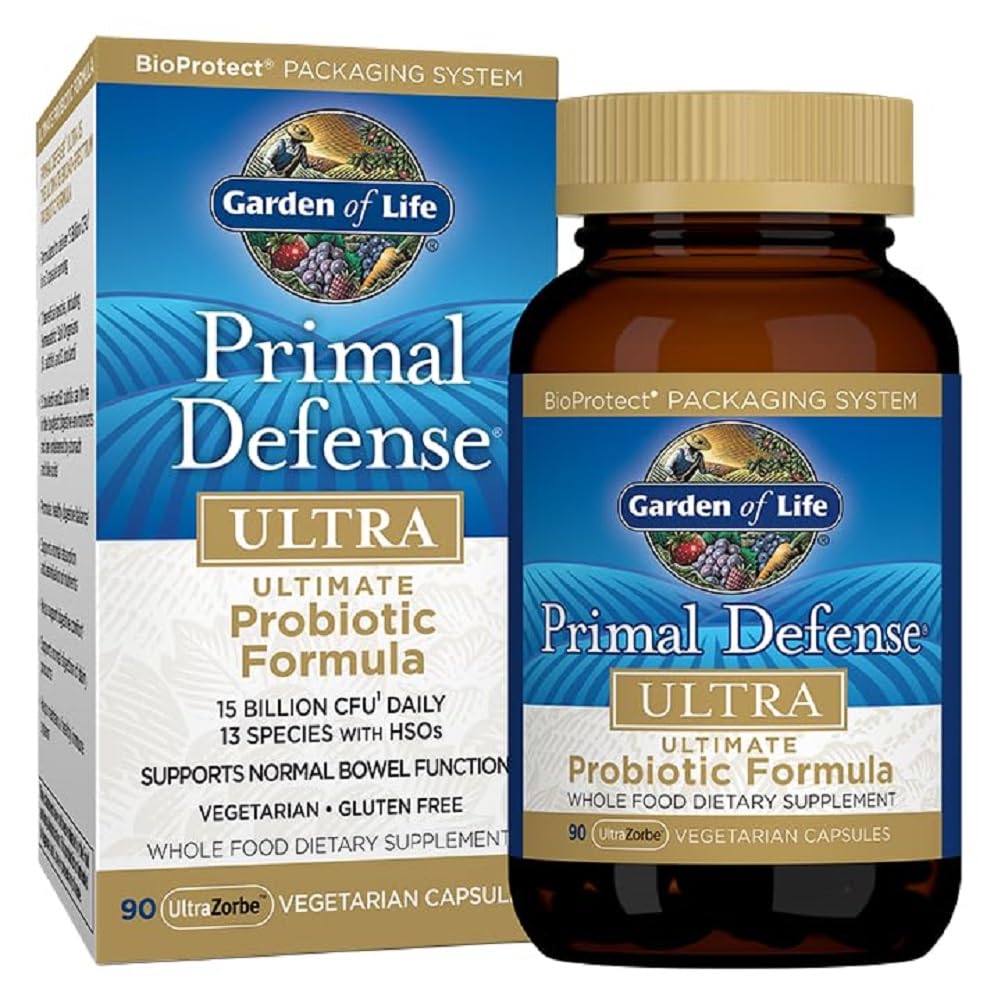 Elämän puutarha Probiootit Ruoansulatuselimistön tasapaino, Primal Defense Ultra Ultra Ultimate Formula, 15 miljardia PMY ja 13 kanta Plus HSOs, kasvissyöjä ja gluteeniton, 90 kapselia