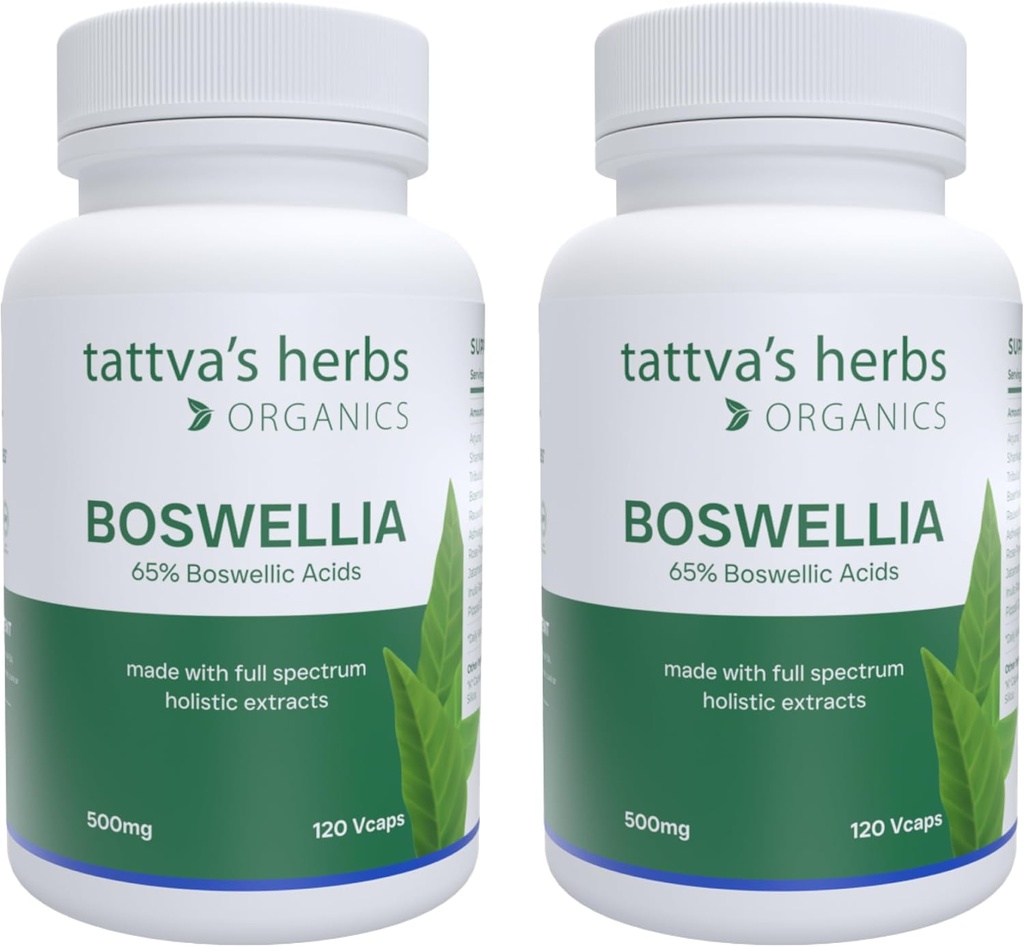 Tattvas Herbs Boswellia Serrata Supplement, Boswellia Extract Capsules, Joint Support Supplement, CO2 Extract, Boswellia Complex Powder, 2-Pack, 240 Count, 500 mg - 25 Years of Premium Service