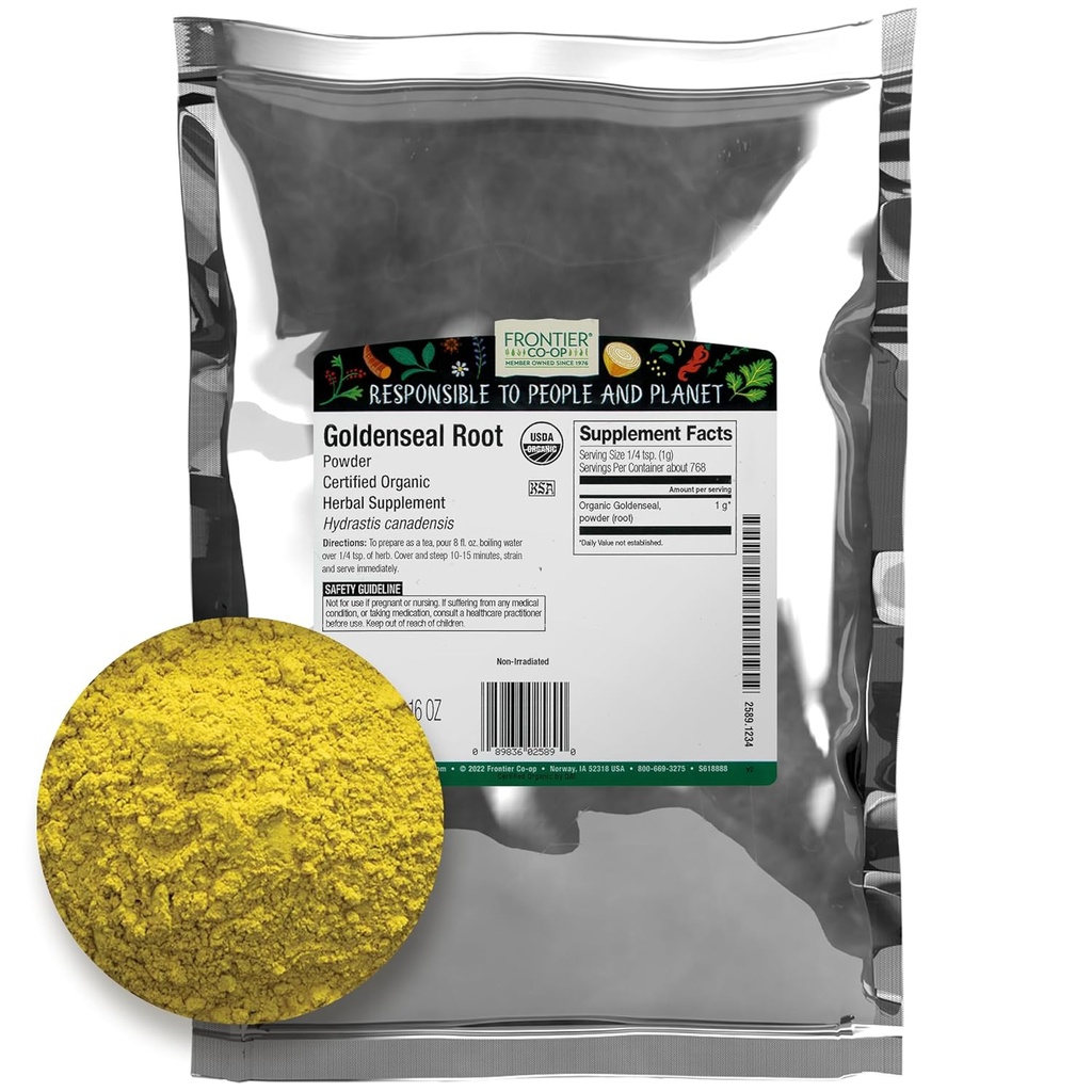 Frontier Co-op Organic Goldenseal Root Powder, 1/4 lb - Earthy, Bitter kasviperäisten juuri kirkkaan keltainen väri teetä ja tinktuura reseptit - 4 oz