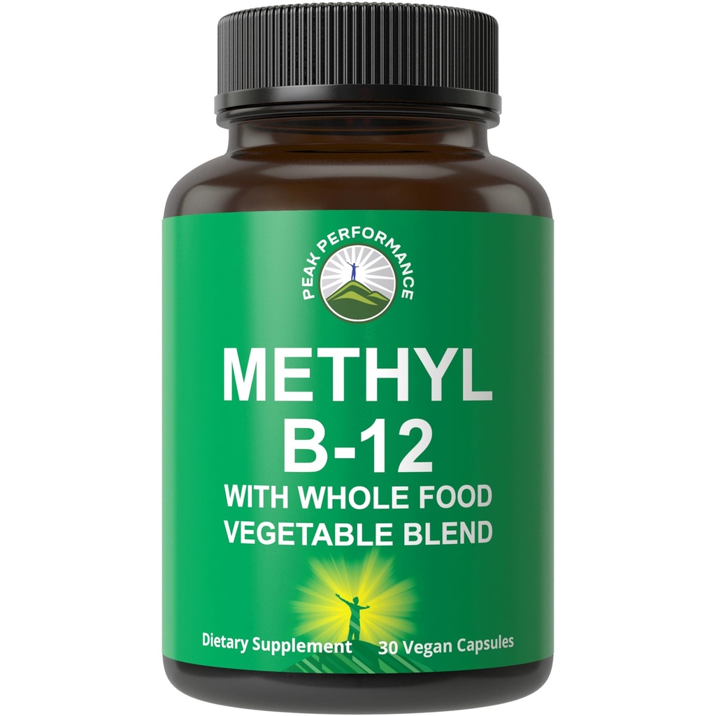 Metyyli-B12-vitamiini + täysruokasekoitus, jossa 25 kasvia ja hedelmää Max Imeytyminen. Vegaani B12 Methylcobalamiini - Metyyli B-12 täydentää energiaa, keskittyä ja lievittää. 30 päivän toimituskapselit