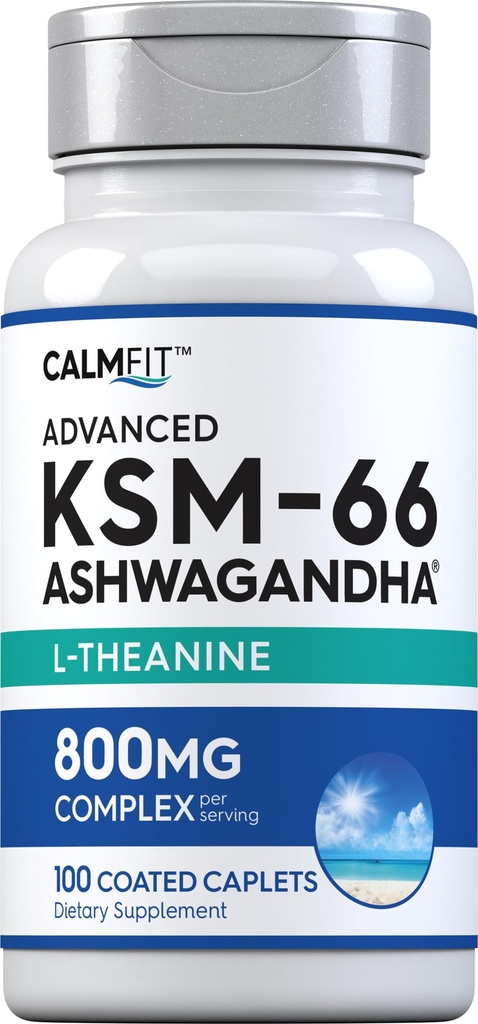 Piping Rock KSM-66 Ashwagandha L-Theanine Supplement ... 800mg... 100 Caplets... Advanced Complex Root Extract...