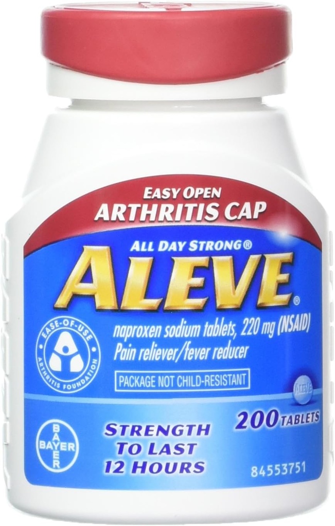 Aleve tabletter med Easy Open Arthritis Cap, Naproxen Sodium, 220mg (NSAID) Pain Reliever / Feber Reducer, 200 Count (Pack of 2)