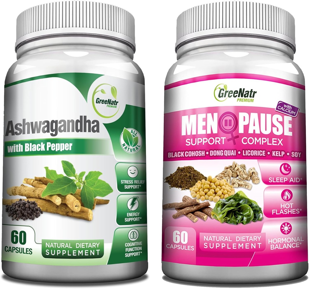 GreeNatr Total Wellness tuki Ashwagandha kapselit Black Pepper parantaa imeytymistä - ja Natural vaihdevuodet kasviperäisten Complex