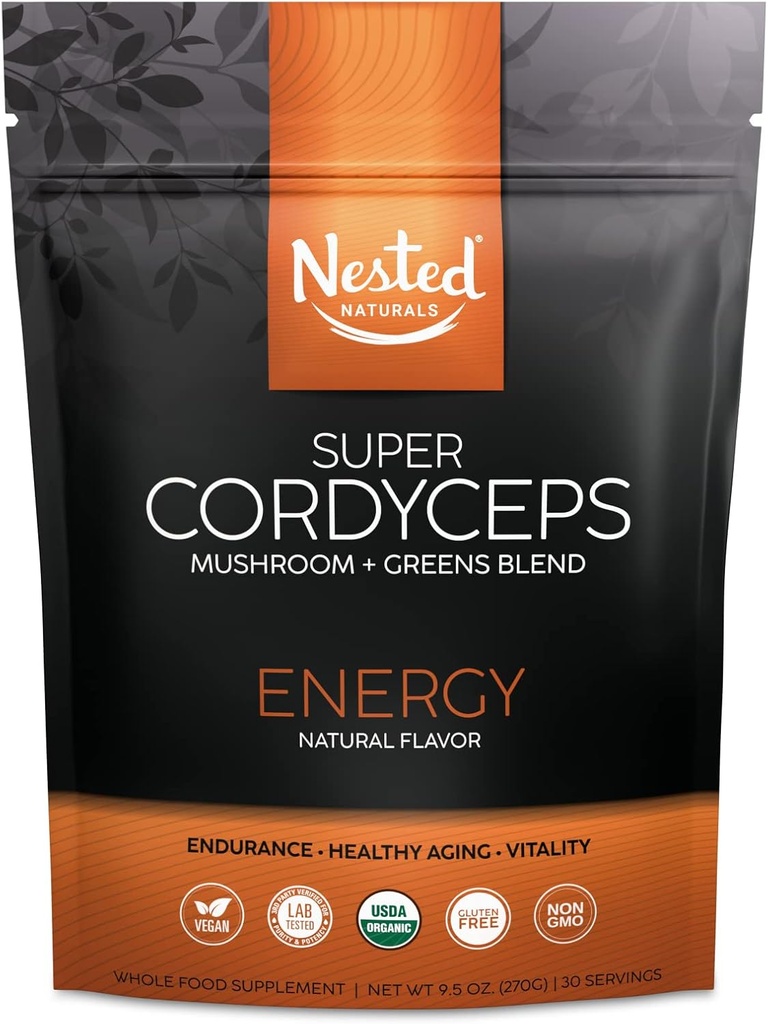 Super Greens Daily Greens Superfood Powder - Certified USDA Organic Green Powder w/20+ Koko ruoka, Spirulina Powder, Wheat & Barley Grass - Probiootit, Fiber & Enzymes - Cordyceps, 30 Tarjoilut
