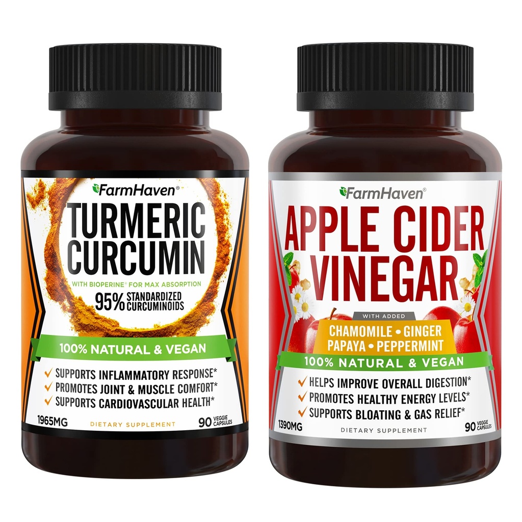 FarmHaven Turmeric Curcumin BioPerine ja Apple Siideri Viinietikka inkivääri