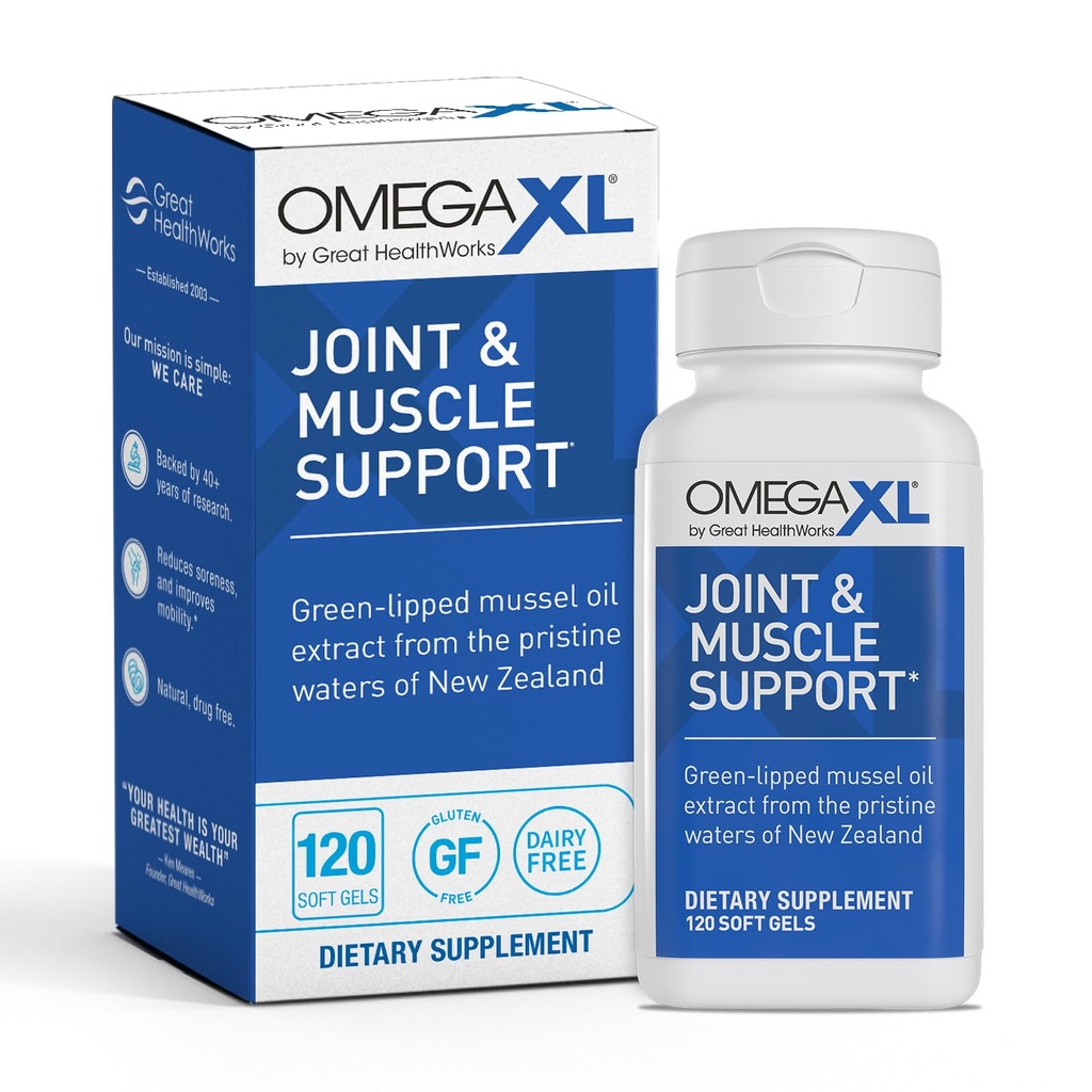 OmegaXL Joint Support Supplement - Natural Muscle Support, Green Lipped Mussel Oil, Soft Gel pillereitä, Drug-free, 120