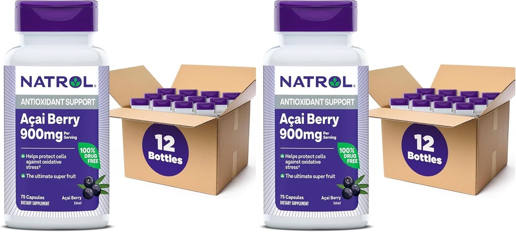 Natrol Acai Berry, ravintolisä, antioksidanttisuoja ja puolustus, Lopullinen Super Fruit, 1000 mg kasviskapselit, 75