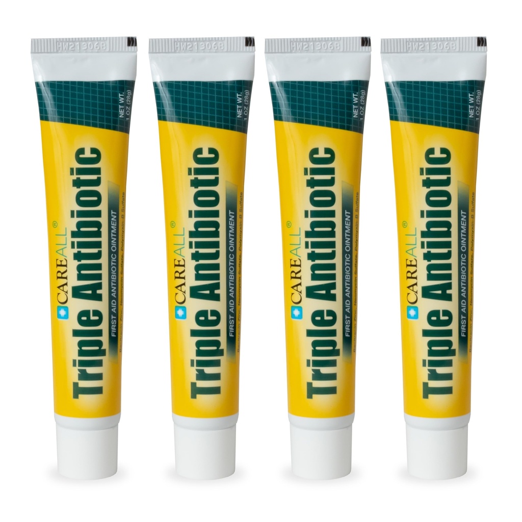 CareAll Triple Antibiotic Ointment 1.0 oz (4 Pack), First Aid Ointment for Minor Scrapes, Cuts och Burns to Help Prevent Infection, Jämför med de aktiva ingredienserna i det ledande varumärket