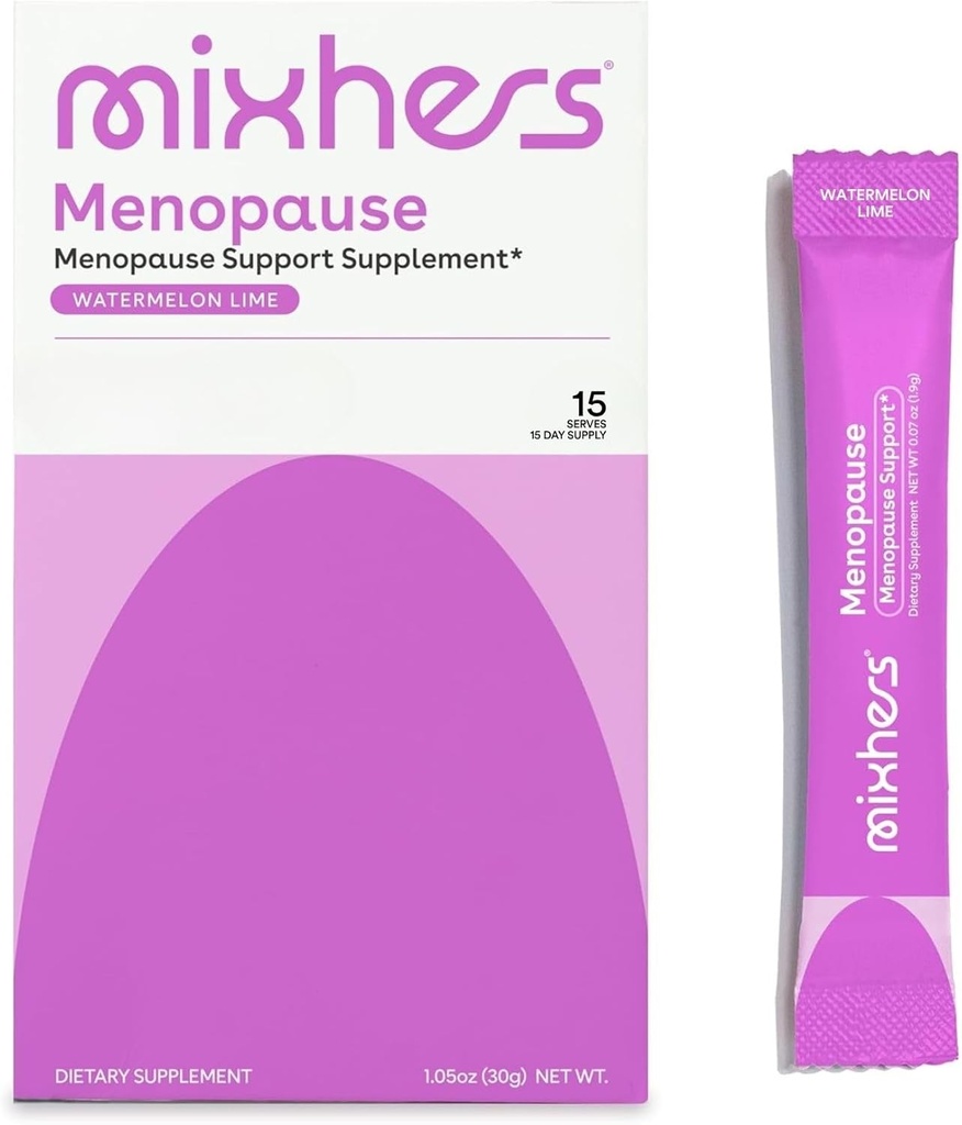 Mixhers Vaihdevuodet - Vaihdevuodet Tuki Drink Mix - Naisten Vaihdevuodet Lisäravinteet - Hormoni Balance Multivitamiini - Maca Root & Black Cohosh - Sokeriton - Vegaani - 15 Drink Packets - Watermelon Lime
