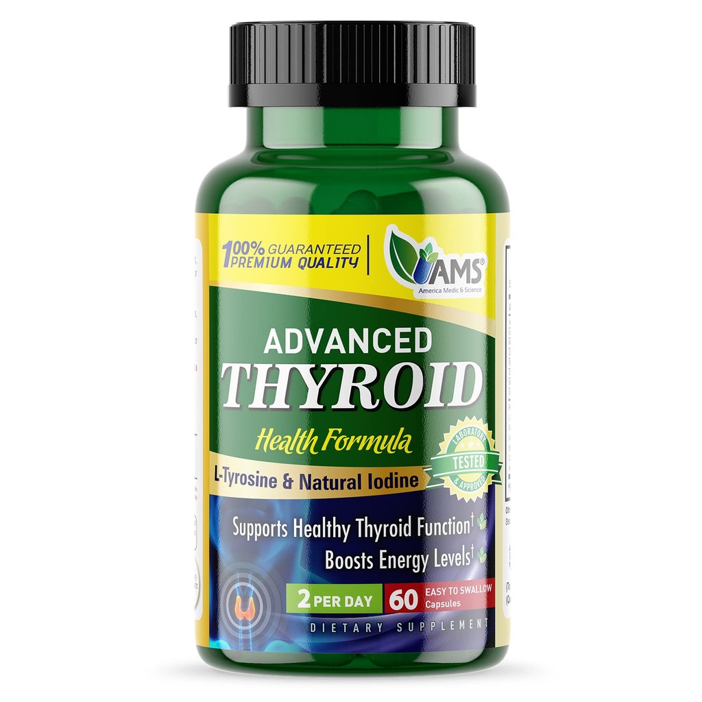 Amerika Medic & Science Advanced Thyroid (60 kapslar) | Thyroid Support för män och kvinnor | Mood and Energy Booster Supplement | med Natural Ashwagandha, jod, selen och vitamin B12