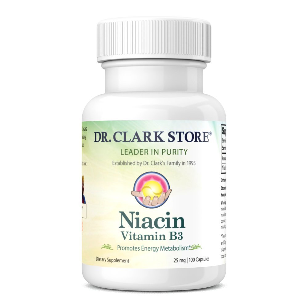 Dr Clark Niacin (Vitamin B3) Tillägg - 25mg, 100 Gelatin kapslar, stöder cirkulation och hälsosam kolesterolnivåer