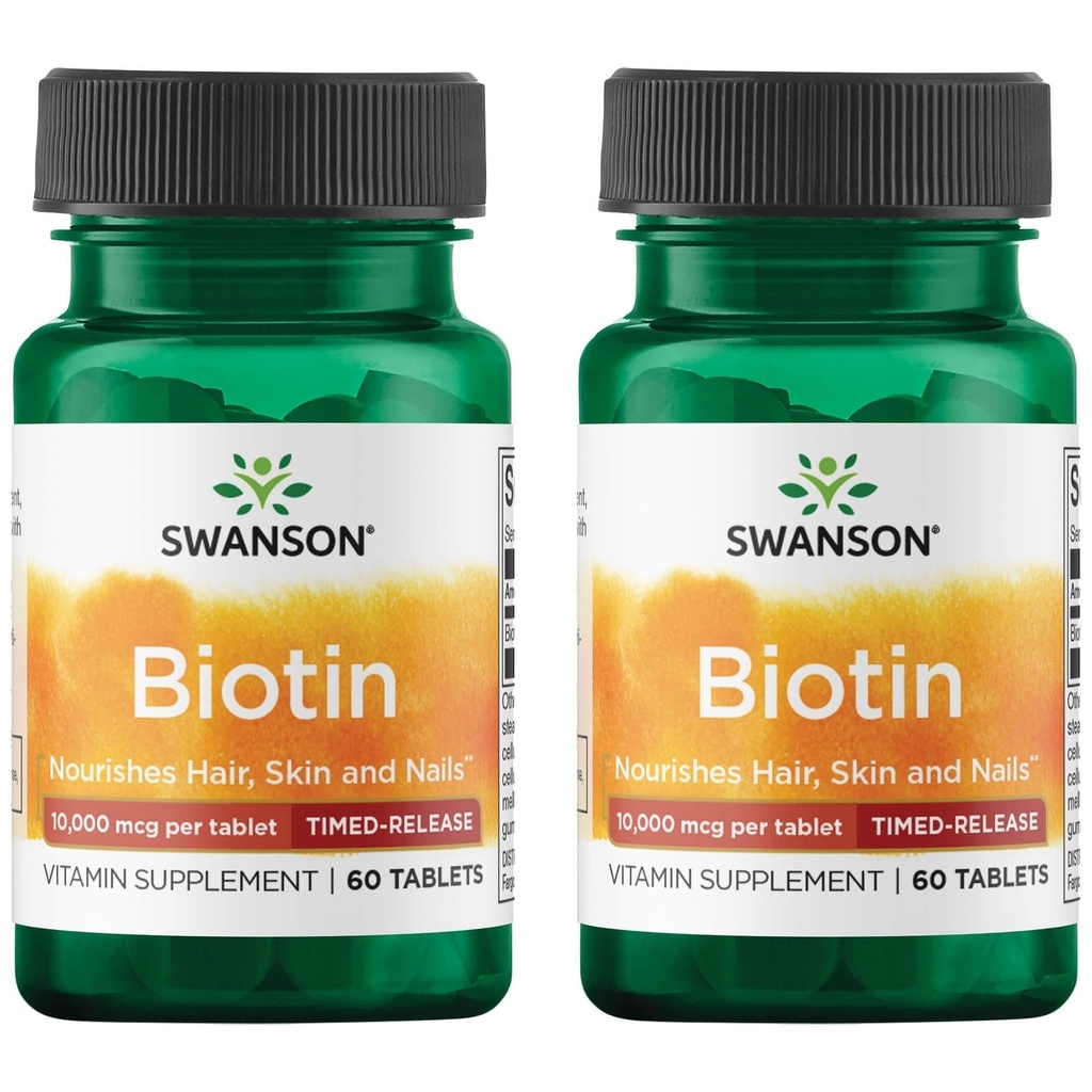 Swanson Biotin - ajastettu Release 10 000 mikrog 60 Tabs (2 pakkaus)