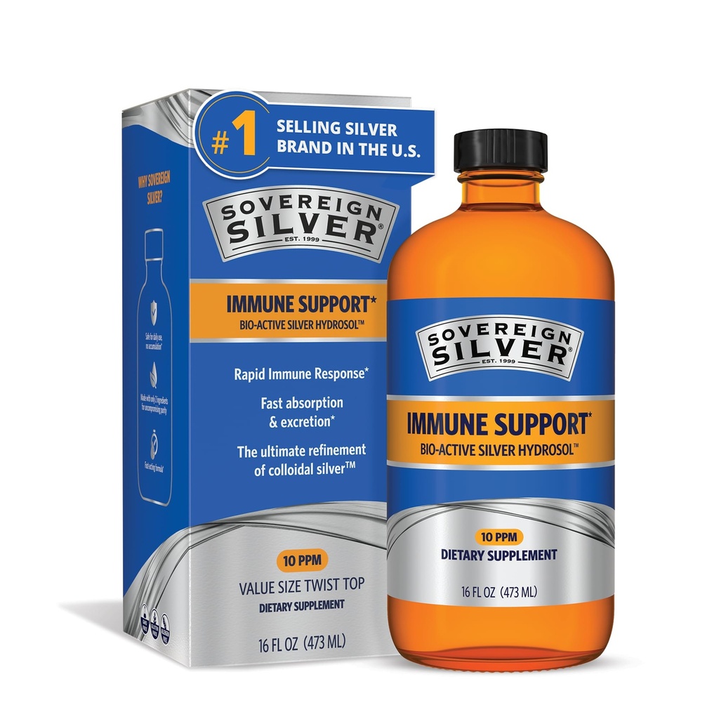 Sovereign Silver Immuunituki - Kolloidinen hopea, Bio-Active Silver Hydrosol, 10 ppm, Liquid Twist Top, 16 Fl Oz, (473 ml)