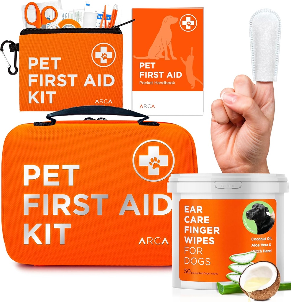 Care Bundle - First Aid Kit och Ear Cleaner Wipes för hundar, väsentlig hälsa och hygienuppsättning