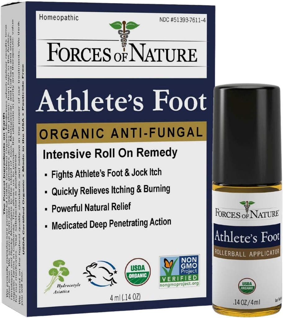 Forces of Nature – Natural, Organic Athlete's Foot Treatment (4ml) Non GMO, No Harmful Chemicals, Cruelty Free – Antifungal Relieves Burning, Itching, Cracking orsakad av AF, Jock Itch och Ringworm
