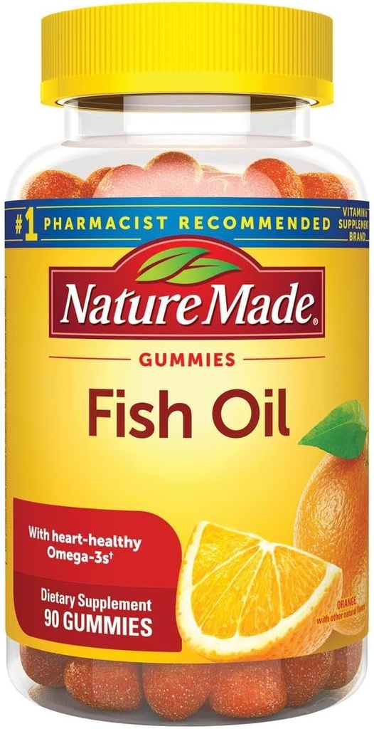 Fish Oil Gummies, 90 Softgels, med Heart-Healthy Omega 3s 57 mg, i Strawberry, Lemon och Orange