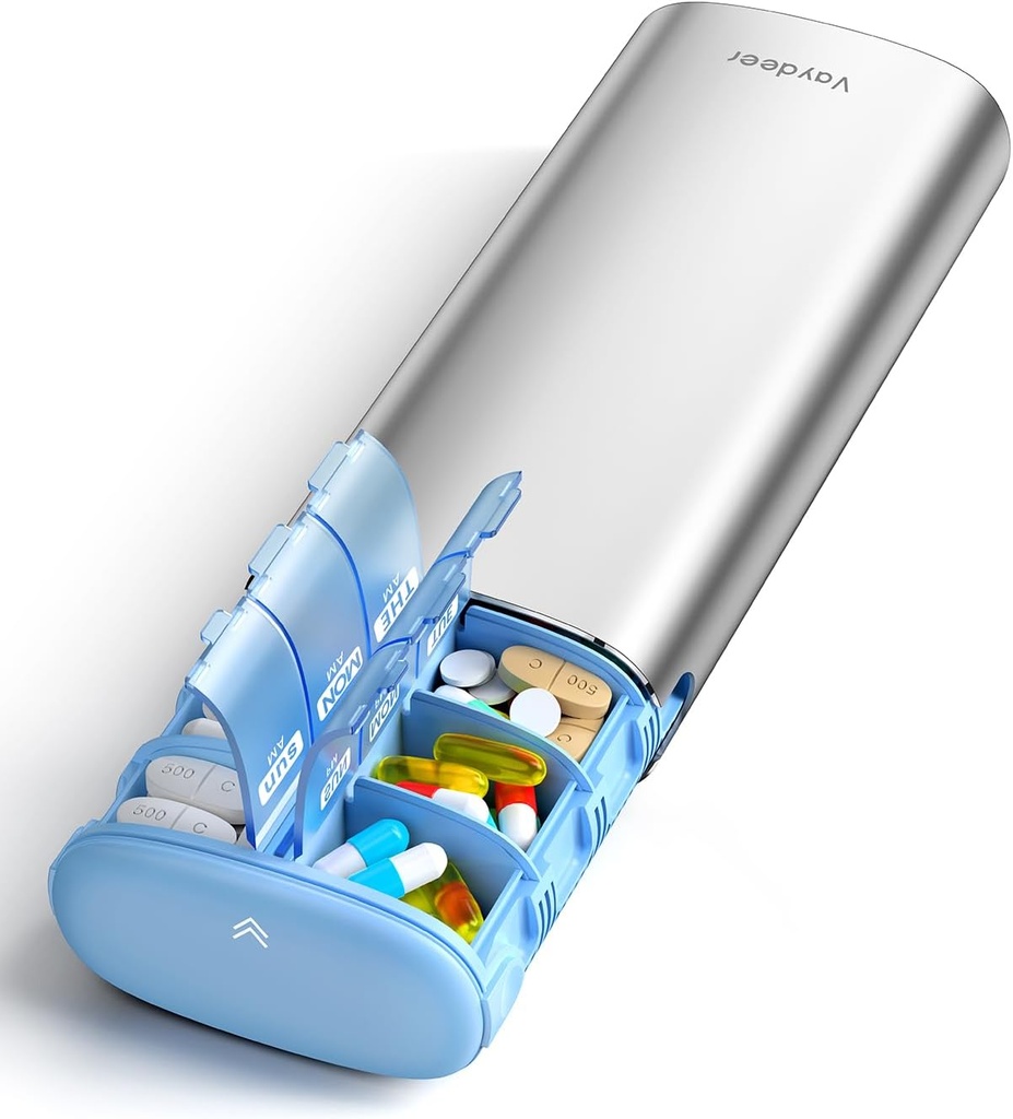 Vaydeer 7 päivä Viikoittain pilleri Organizer 2 Kertaa päivässä, Metal Am Pm Matka pilleri tapauksessa, suuri kapasiteetti kahdesti päivässä söpö pilleri laatikko täydentää, pillereitä, vitamiineja ja lääkkeitä (Sliver)