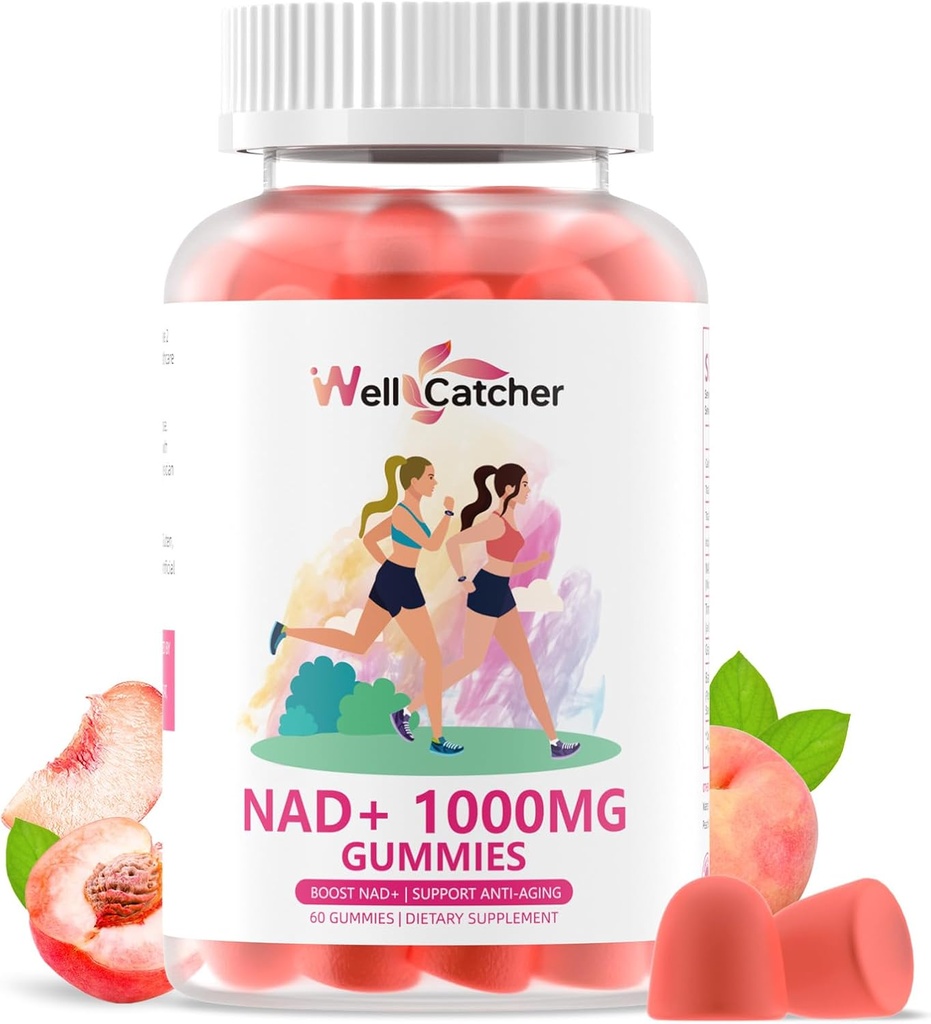 NAD + Gummies Supplement för kvinnor 1000MG - NAD Plus Gummies för män Sugar Free Vitamin B3 Niacinamide Pure Organic Boosts NAD Level Anti-Aging Cell Regeneration Energy Brain Peach Flavor 60C