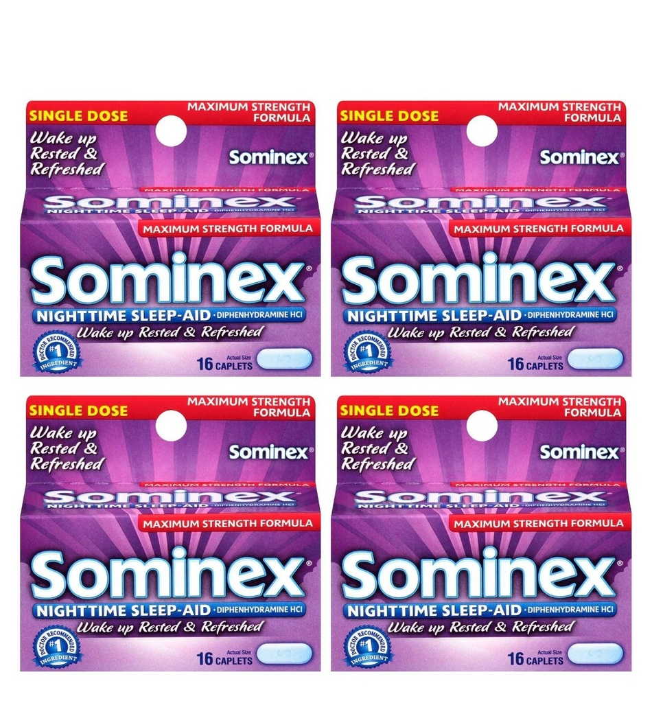 Suminex Nighttime unilääkin Caplets, Maksimaalinen vahvuus, 16 ea (pakkaus 4)
