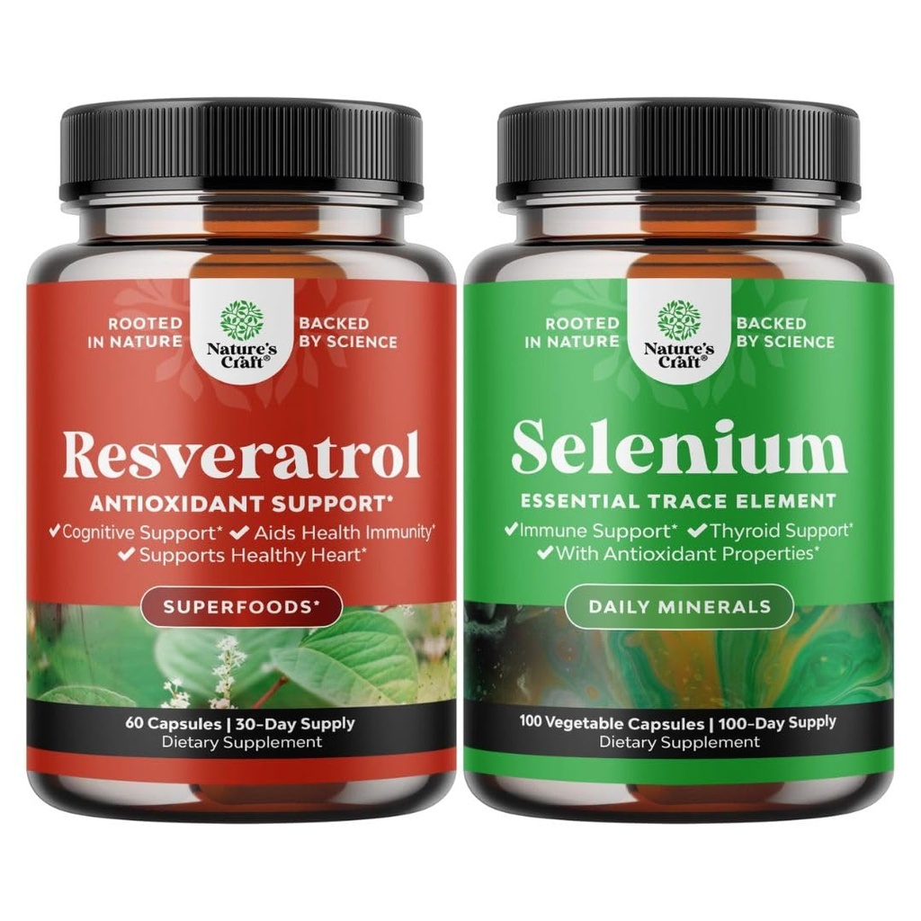 Bundle anti ikääntyminen Trans Resveratrol ja Pure Selenium Kilpirauhasen tuki täydentää - Natural Joint Support Supplement - Natural Immuuni Booster aikuisille