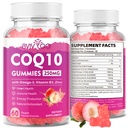 Sugar-Free CoQ10 Gummies 250mg, Plus Omega-3, Vitamin B3 & Zink, Magnesium - Hög Absorption Coenzyme Q10 Kosttillskott för hjärthälsa, cellulär energi och antioxidantstöd, 60 Count