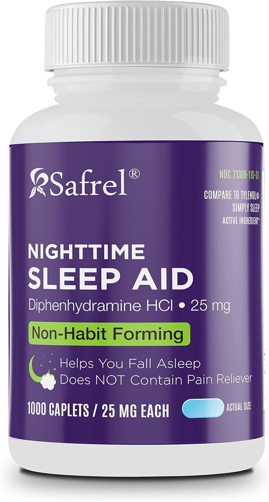 Safrel Nighttime Uniapu, Difenhydramiini HCl 25mg ... Vahva Non Habit-Forming levollinen nukkumistuki miehille & naisille
