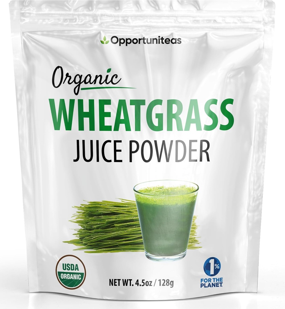 Opportuniteas Organic Raw Wheatgrass Juice Powder - Kasvatettu & Kuivattu Yhdysvalloissa - Premium Green Superfood Superfood Supplement - Vegan & non-GMO - 4.5 oz